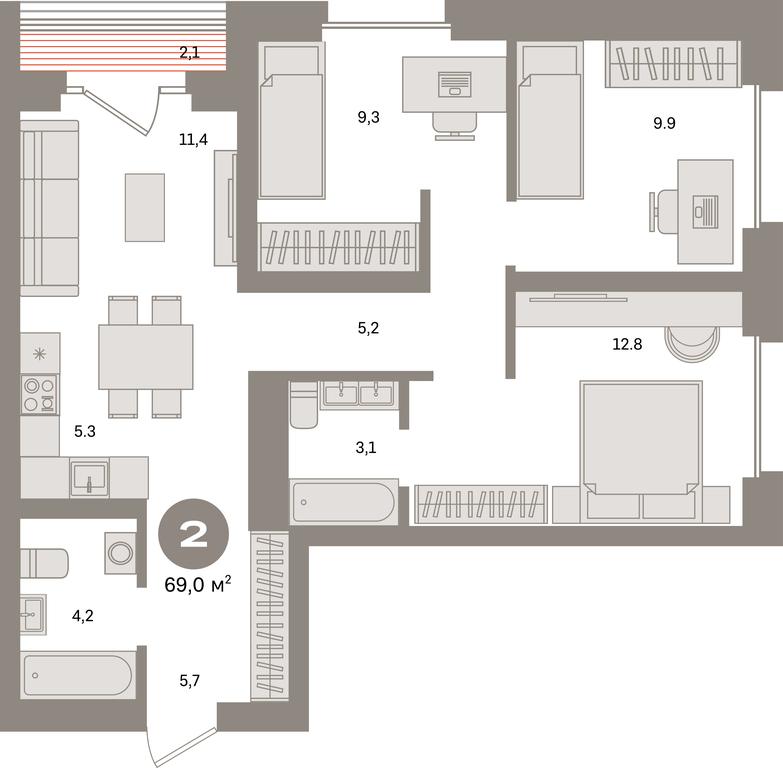 2-BD Apartment Sale, 69 sq. m. at Kvartal Metronom, Tagilskaya Street, Moscow, Russia #1 2-BD Apartment Sale, 69 sq. m. at Kvartal Metronom, Tagilskaya Street, Moscow, Russia #1
