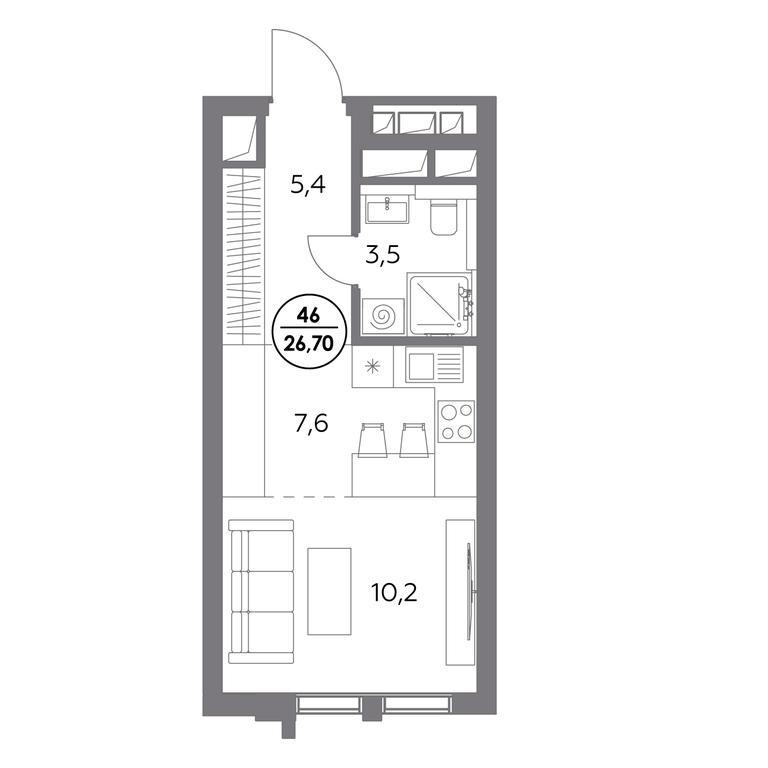 1-BD Apartment Sale, 26.7 sq. m. at Dom56, Fridrikha Engelsa Street, 56с1, Moscow, Russia #1