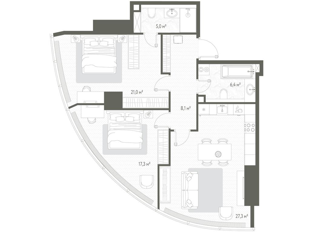 2-BD Apartment Sale, 85.1平方米 at One, 1st Krasnogvardeysky Drive, 11, Moscow, Russia #1 2-BD Apartment Sale, 85.1平方米 at One, 1st Krasnogvardeysky Drive, 11, Moscow, Russia #1