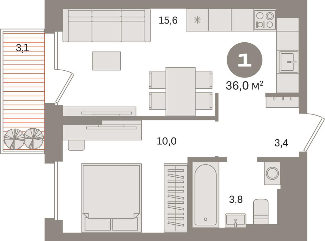 1-BD Apartment Sale, 36平方米 at Kvartal Gercena, zhiloy kompleks Kvartal Gertsena, Moscow, Russia #1