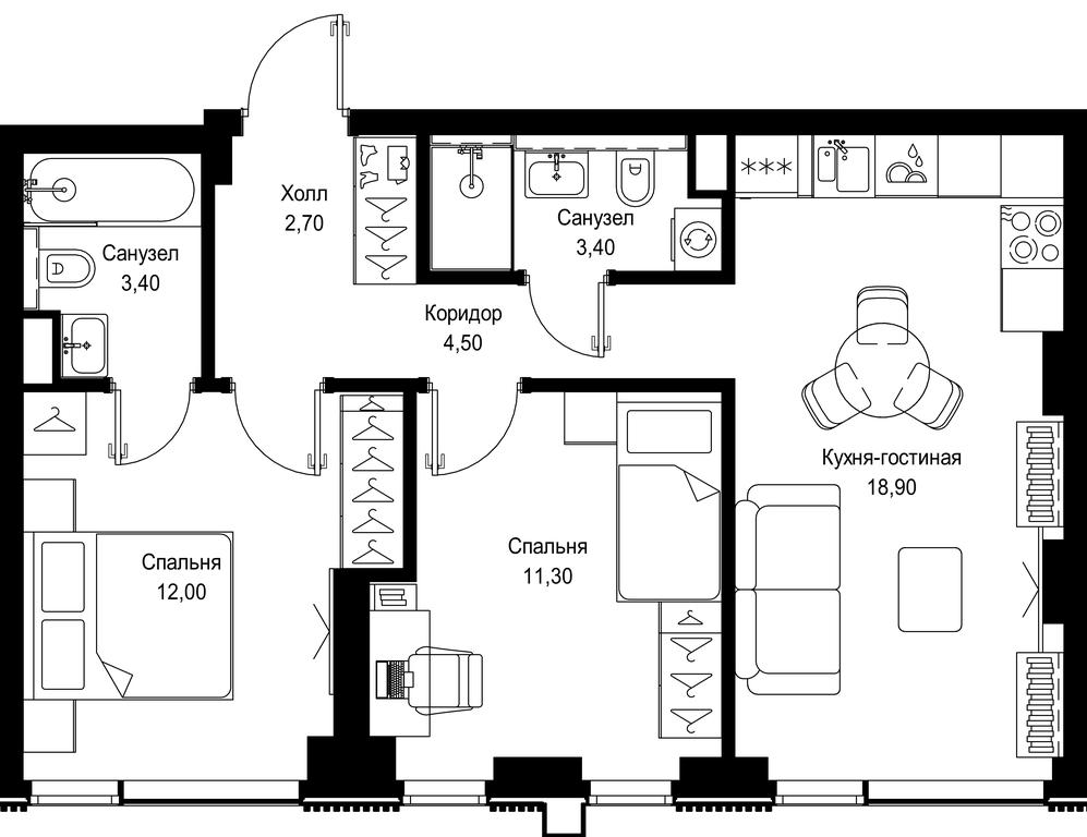 2-BD Apartment Sale, 56.2平方米 at Multikvartal CITYZEN, Vishnyovaya Street, Moscow, Russia #1
