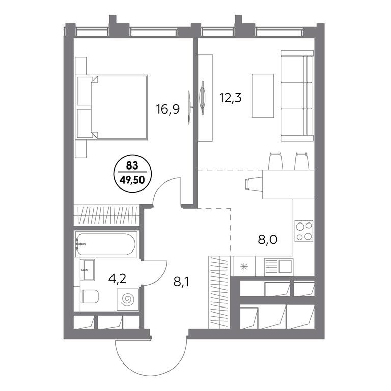 2-BD Apartment Sale, 49.5 sq. m. at Dom56, Fridrikha Engelsa Street, 56с1, Moscow, Russia #1