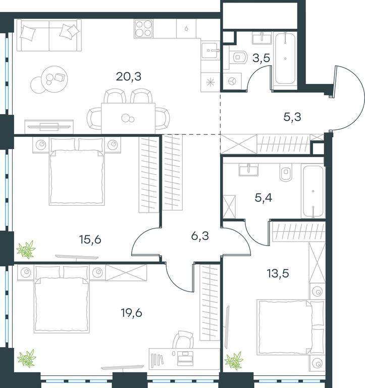 2-BD Apartment Sale, 89.5 sq. m. at Level Yzhnoportovaya, Yuzhnoportovaya Street, 28Ас17, Moscow, Russia #1