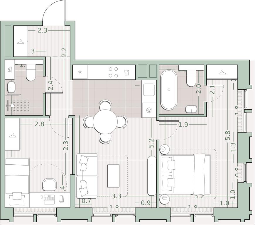 2-BD Apartment Sale, 58.24 sq. m. at Sreda na Kutuzovskom, Ivana Franko Street, Moscow, Russia #1
