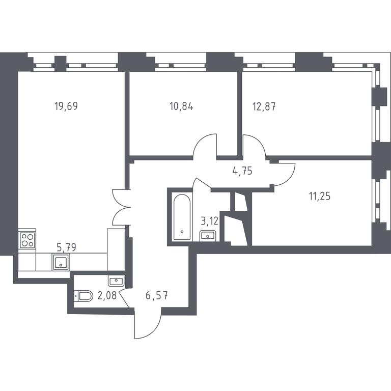 1-BD Apartment Sale, 77 sq. m. at Sputnik, Lipovoy Roschi Street, 1к4, derevnya Razdory, Odintsovskiy City District, Moscow Region, Russia #1