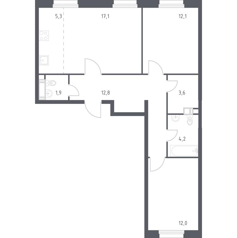 1-BD Apartment Sale, 69 sq. m. at Eko Bunino, prospekt Kuprina, 34к1, Sosenskoye Settlement, Moscow, Russia #1