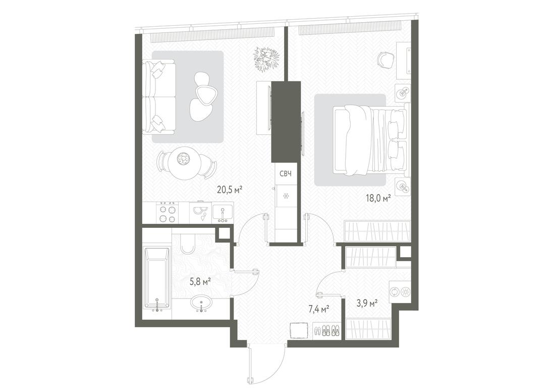 1-BD Apartment Sale, 55.6平方米 at One, 1st Krasnogvardeysky Drive, 11, Moscow, Russia #1