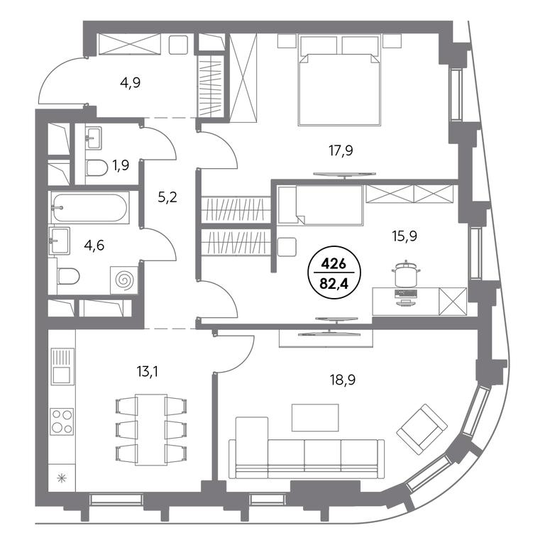 4-BD Apartment Sale, 82.4平方米 at Dom56, Fridrikha Engelsa Street, 56с1, Moscow, Russia #1 4-BD Apartment Sale, 82.4平方米 at Dom56, Fridrikha Engelsa Street, 56с1, Moscow, Russia #1