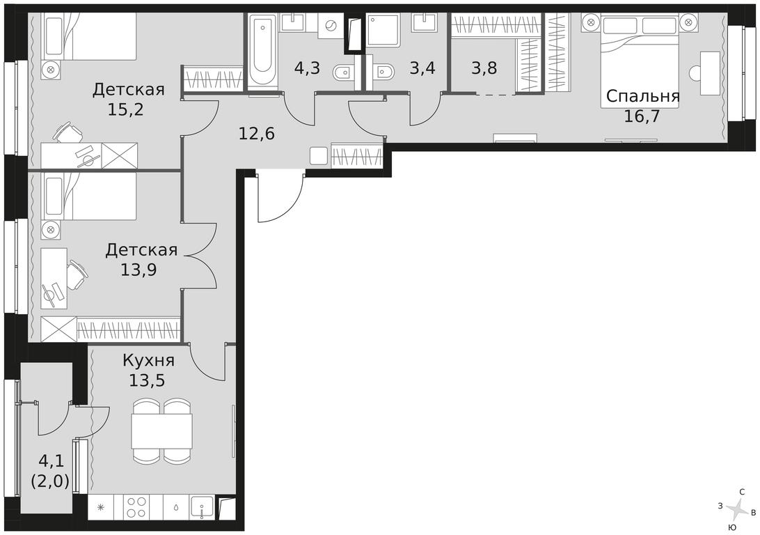 3-BD Apartment Sale, 85.4 sq. m. at Sky Garden, Stroitelny Drive, 9с6, Moscow, Russia #1