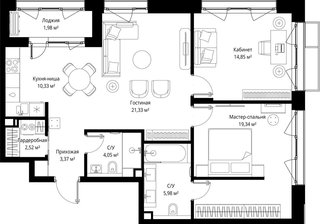 2-BD Apartment Sale, 83.75 sq. m. at Mys, derevnya Likino, Odintsovskiy Urban District, Moscow Region, Russia #1