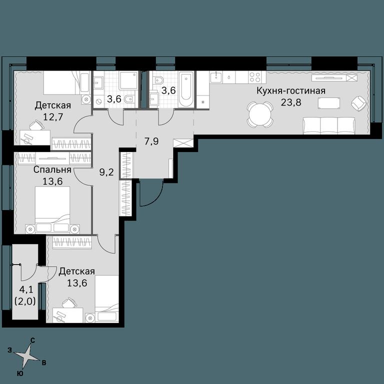 Продажа 3-комн. квартиры, 89,4 м² в ЖК «Скай Гарден (Sky Garden)», Строительный проезд, 9с6, Москва, Россия #1