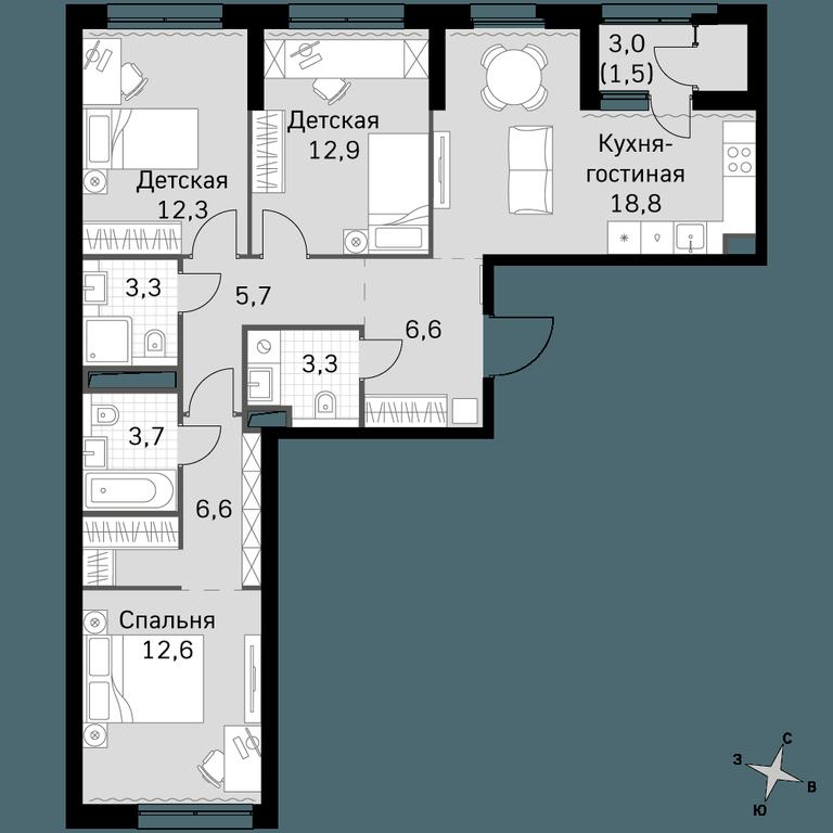3-BD Apartment Sale, 87.3平方米 at Sky Garden, Stroitelny Drive, 9с6, Moscow, Russia #1 3-BD Apartment Sale, 87.3平方米 at Sky Garden, Stroitelny Drive, 9с6, Moscow, Russia #1