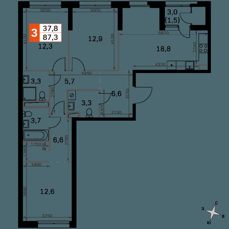 3-BD Apartment Sale, 87.3平方米 at Sky Garden, Stroitelny Drive, 9с6, Moscow, Russia #2 3-BD Apartment Sale, 87.3平方米 at Sky Garden, Stroitelny Drive, 9с6, Moscow, Russia #2