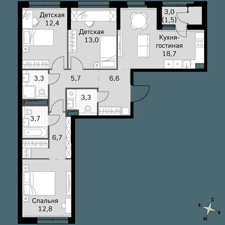 3-BD Apartment Sale, 87.7平方米 at Sky Garden, Stroitelny Drive, 9с6, Moscow, Russia #1 3-BD Apartment Sale, 87.7平方米 at Sky Garden, Stroitelny Drive, 9с6, Moscow, Russia #1