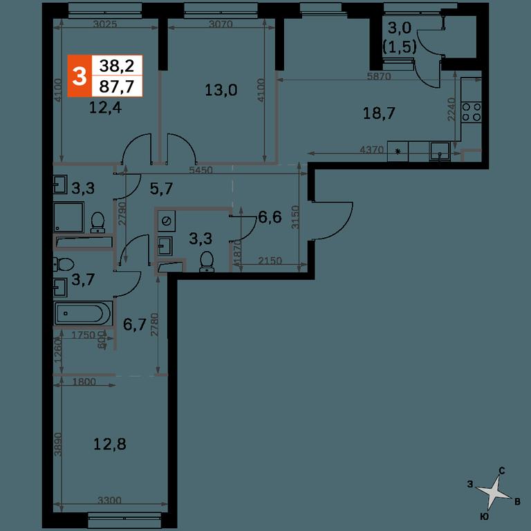 3-BD Apartment Sale, 87.7 sq. m. at Sky Garden, Stroitelny Drive, 9с6, Moscow, Russia #2