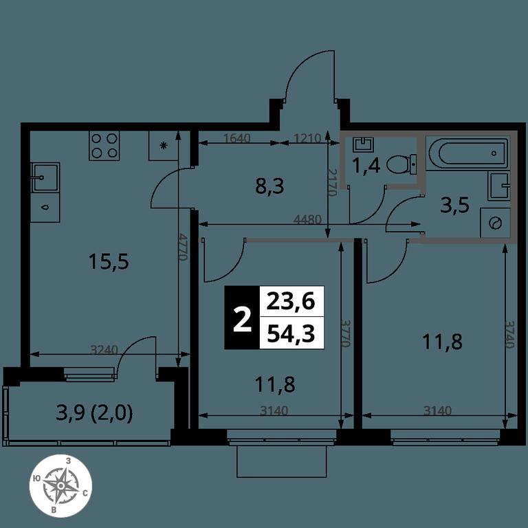 2-BD Apartment Sale, 54.3平方米 at 1 Yasenevskij, Kvartal № 24, Mosrentgen Settlement, Moscow, Russia #1