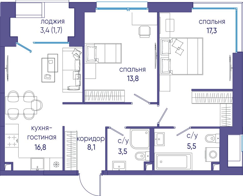2-BD Apartment Sale, 66.7 sq. m. at Ostrov, Nizhnye Mnyovniki Street, 37Ас4, Moscow, Russia #1 2-BD Apartment Sale, 66.7 sq. m. at Ostrov, Nizhnye Mnyovniki Street, 37Ас4, Moscow, Russia #1