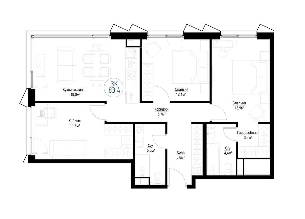 3-BD Apartment Sale, 81.2 sq. m. at Metropoliya, Volgogradsky Avenue, 32/3к1, Moscow, Russia #1