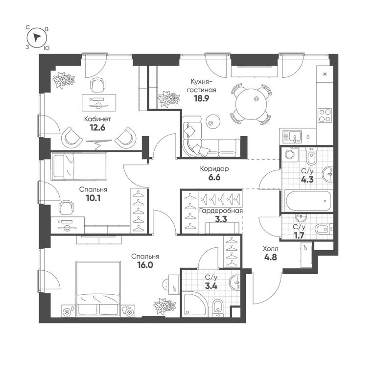 3-BD Apartment Sale, 81.7平方米 at Shagal, Автозаводская улица, 23, Москва, Россия #1