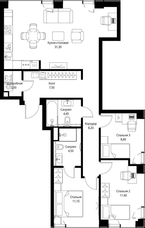 3-BD Apartment Sale, 89.2 sq. m. at VEER, Vereyskaya Street, Moscow, Russia #1