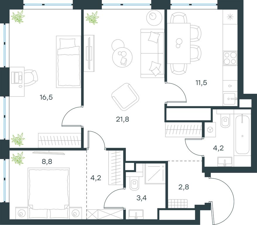 Продажа 2-комн. квартиры, 73,2 м² в ЖК «Левел Мичуринский (Level Мичуринский)», Озёрная улица, вл1, Москва, Россия #1