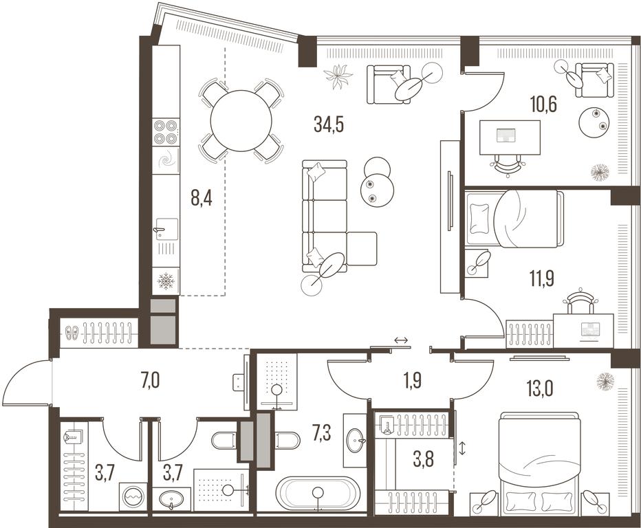3-BD Apartment Sale, 105.8平方米 at High Life, Letnikovskaya Street, 11/10с1, Moscow, Russia #2