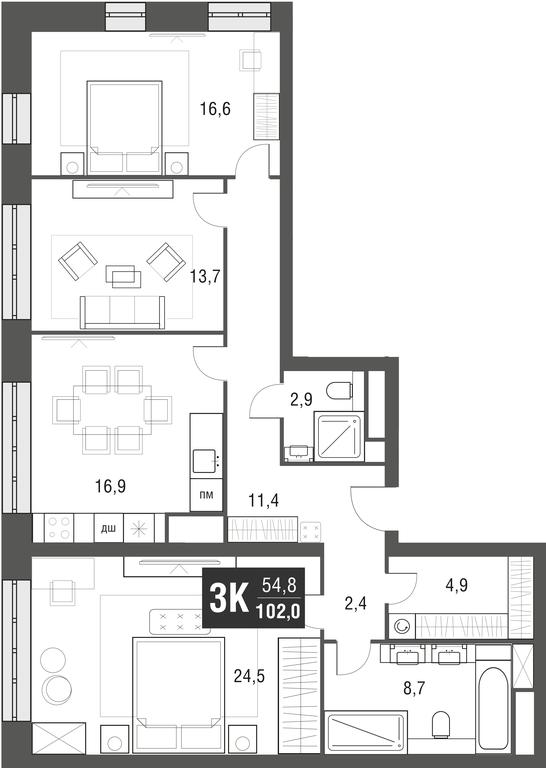 3-BD Apartment Sale, 102 sq. m. at Afi Tower, Serebryakova Drive, 11-13к1, Moscow, Russia #1 3-BD Apartment Sale, 102 sq. m. at Afi Tower, Serebryakova Drive, 11-13к1, Moscow, Russia #1