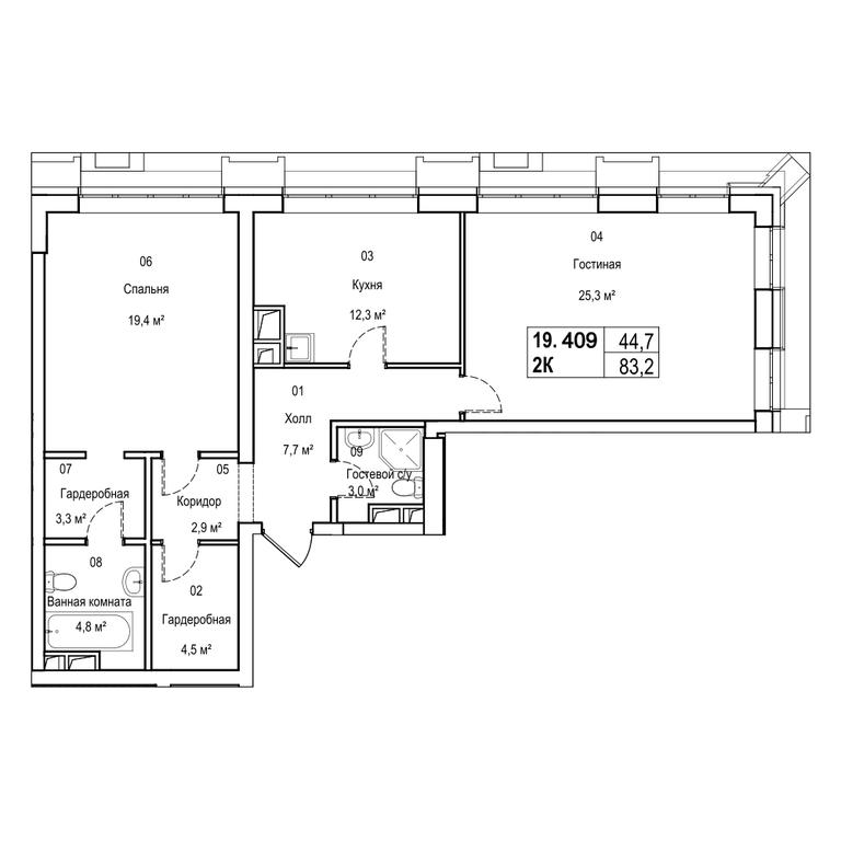 3-BD Apartment Sale, 101.7平方米 at Silver, Serebryakova Drive, 11к1, Moscow, Russia #1