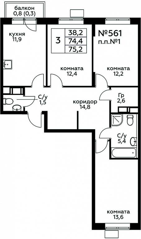 2-BD Apartment Sale, 75.2平方米 at Tsvetochnye Poliany, kvartal № 23, Filimonkovskoye Municipal Formation, Moscow, Russia #1 2-BD Apartment Sale, 75.2平方米 at Tsvetochnye Poliany, kvartal № 23, Filimonkovskoye Municipal Formation, Moscow, Russia #1