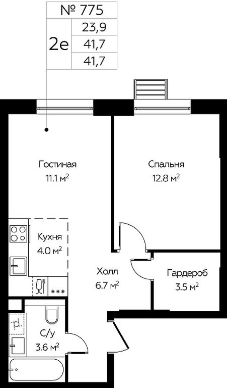 1-BD Apartment Sale, 41.7 sq. m. at Eko Bunino, prospekt Kuprina, 34к1, Sosenskoye Settlement, Moscow, Russia #1