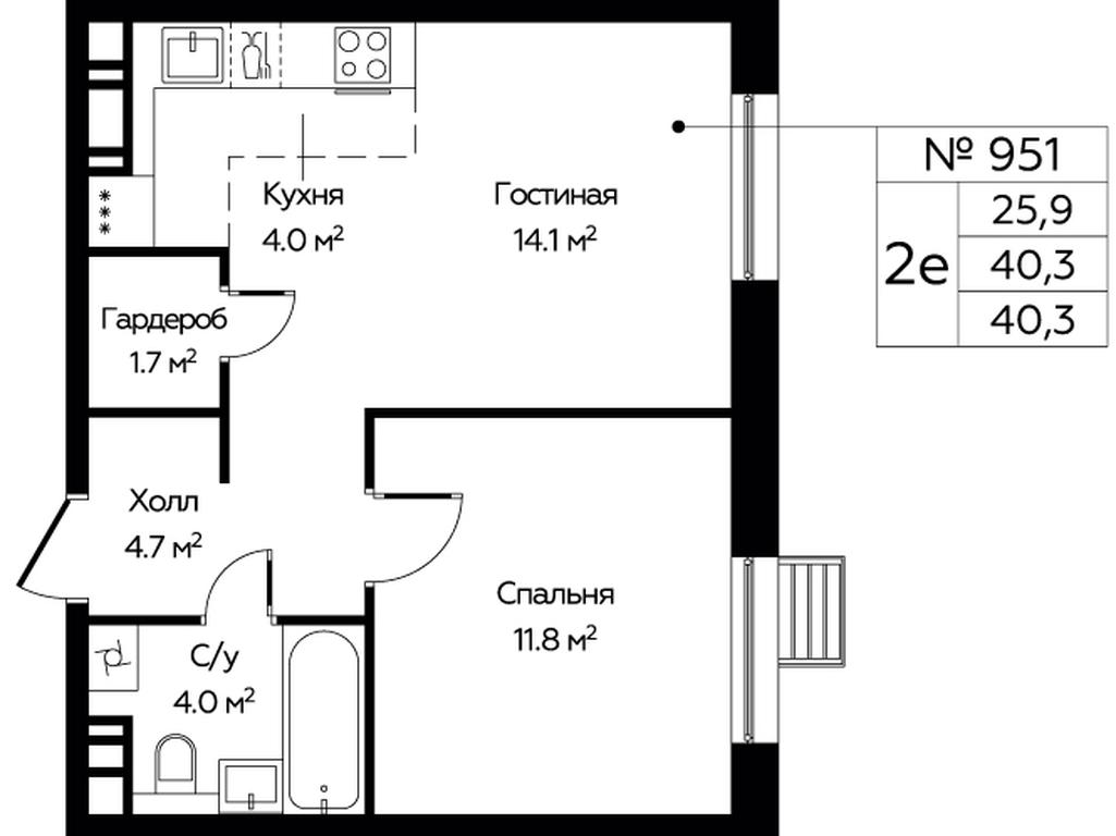 1-BD Apartment Sale, 40.3 sq. m. at Eko Bunino, prospekt Kuprina, 34к1, Sosenskoye Settlement, Moscow, Russia #1