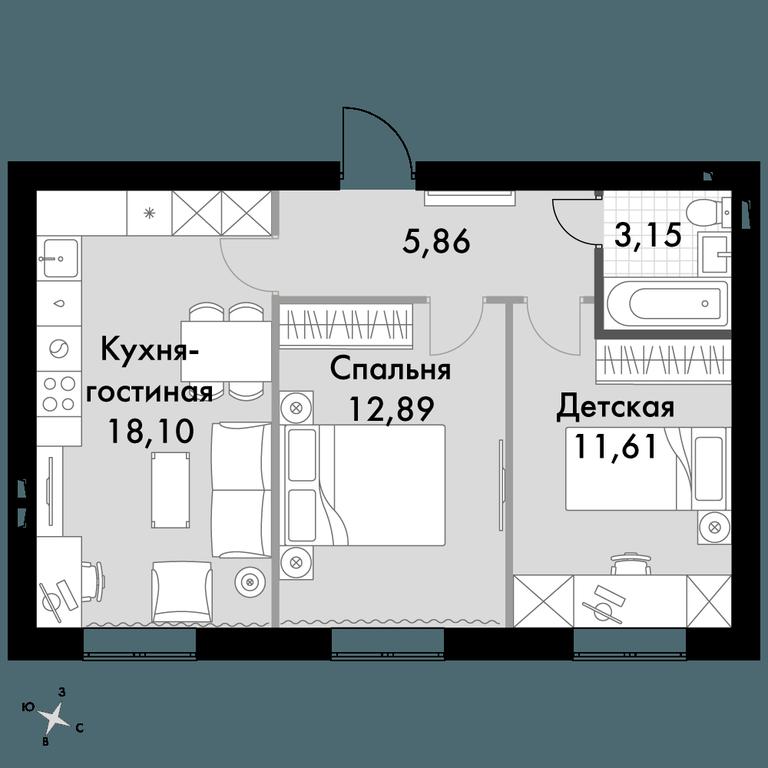 2-BD Apartment Sale, 51.5平方米 at Park Aprel, ulitsa Park Aprel, 1, Aprelevka, Naro-Fominskiy City District, Moscow Region, Russia #1 2-BD Apartment Sale, 51.5平方米 at Park Aprel, ulitsa Park Aprel, 1, Aprelevka, Naro-Fominskiy City District, Moscow Region, Russia #1