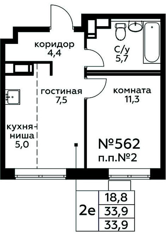 1-BD Apartment Sale, 33.9平方米 at Tsvetochnye Poliany, kvartal № 23, Filimonkovskoye Municipal Formation, Moscow, Russia #1