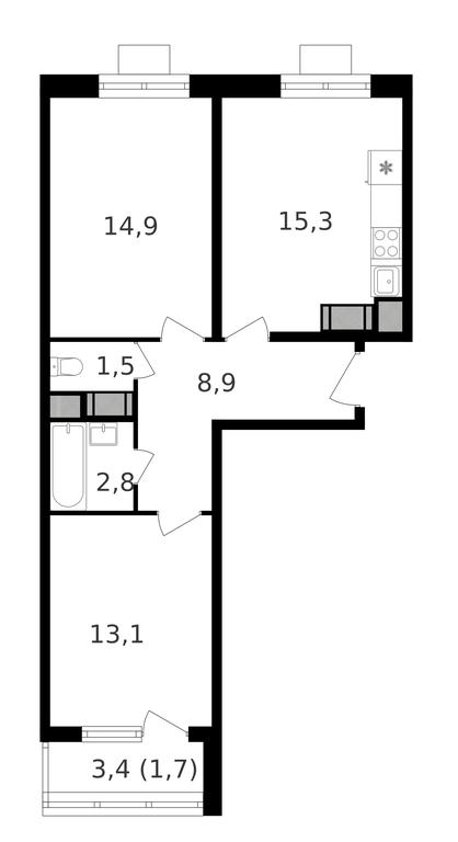 2-BD Apartment Sale, 59.1 sq. m. at Oktiabrskoe Pole, Berzarina Street, 32к1, Moscow, Russia #2