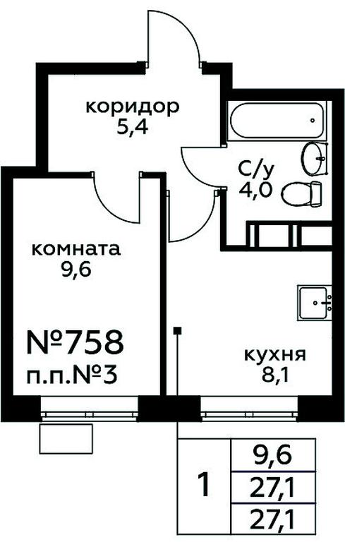Apartment Sale, 27.1平方米 at Tsvetochnye Poliany, kvartal № 23, Filimonkovskoye Municipal Formation, Moscow, Russia #1