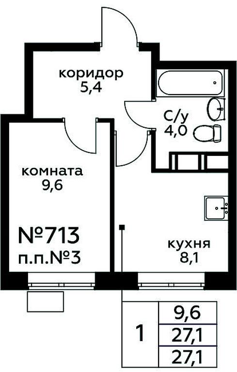 Apartment Sale, 27.1 sq. m. at Tsvetochnye Poliany, kvartal № 23, Filimonkovskoye Municipal Formation, Moscow, Russia #1