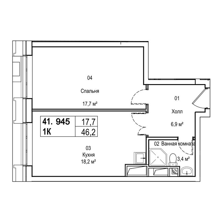 1-BD Apartment Sale, 46.9平方米 at Silver, Serebryakova Drive, 11к1, Moscow, Russia #1 1-BD Apartment Sale, 46.9平方米 at Silver, Serebryakova Drive, 11к1, Moscow, Russia #1