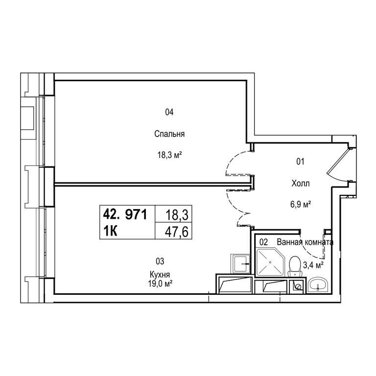 1-BD Apartment Sale, 46.8平方米 at Silver, Serebryakova Drive, 11к1, Moscow, Russia #1 1-BD Apartment Sale, 46.8平方米 at Silver, Serebryakova Drive, 11к1, Moscow, Russia #1