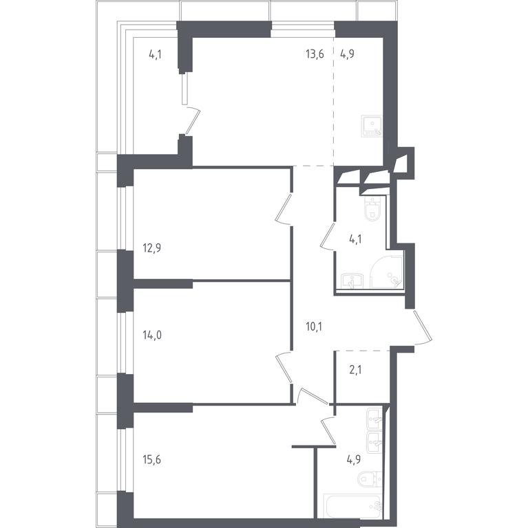 2-BD Apartment Sale, 85.93 sq. m. at Sputnik, Lipovoy Roschi Street, 1к4, derevnya Razdory, Odintsovskiy City District, Moscow Region, Russia #1