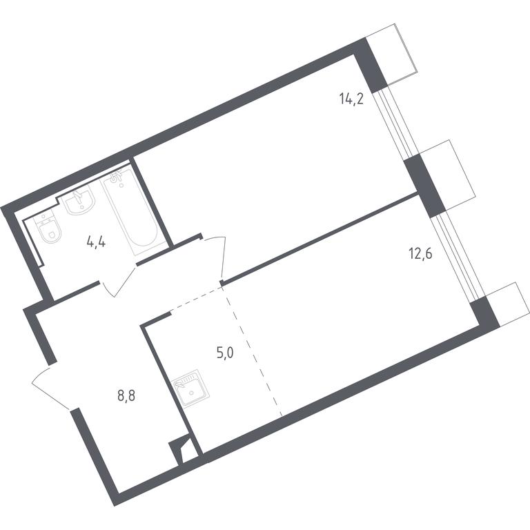 Apartment Sale, 44.89 sq. m. at Sputnik, Lipovoy Roschi Street, 1к4, derevnya Razdory, Odintsovskiy City District, Moscow Region, Russia #1