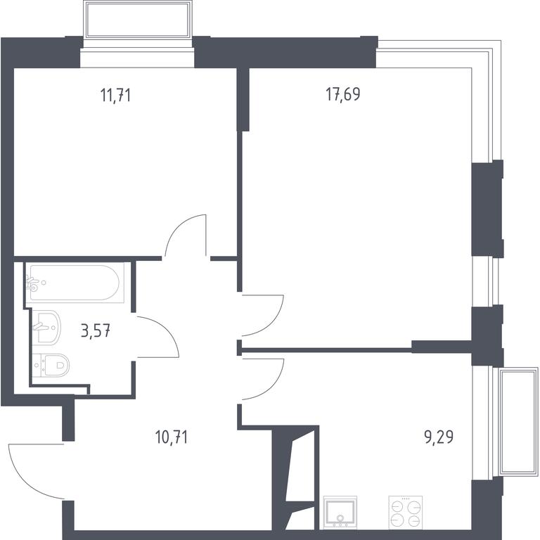 1-BD Apartment Sale, 52.97 sq. m. at Dolina Yauzy, Trudovaya Street, 23, Mytischi, Moscow Region, Russia #1