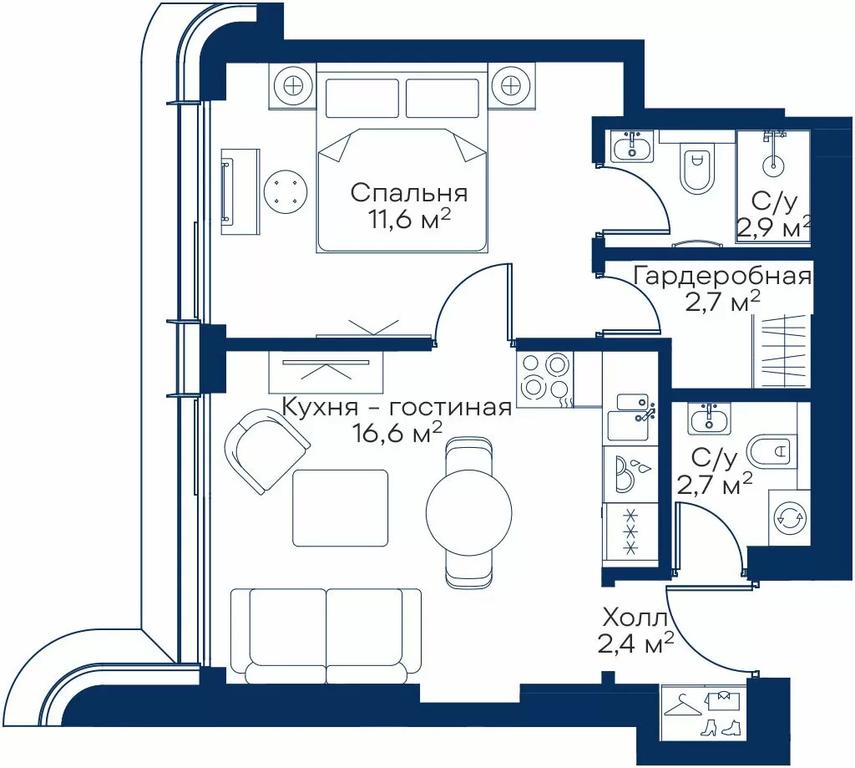 1-BD Apartment Sale, 38.38 sq. m. at City Bay, Volokolamskoye Highway, 95с3, Moscow, Russia #1