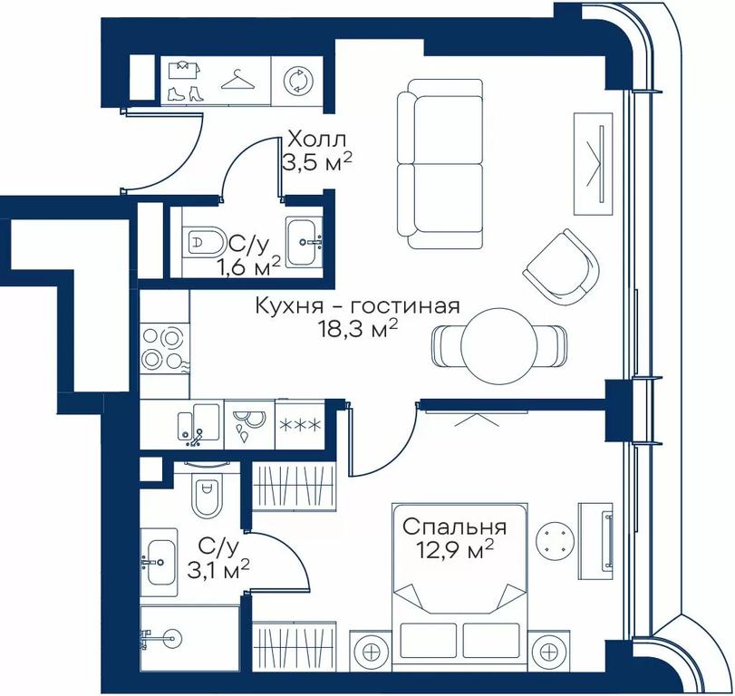 1-BD Apartment Sale, 38.85 sq. m. at City Bay, Volokolamskoye Highway, 95с3, Moscow, Russia #1 1-BD Apartment Sale, 38.85 sq. m. at City Bay, Volokolamskoye Highway, 95с3, Moscow, Russia #1