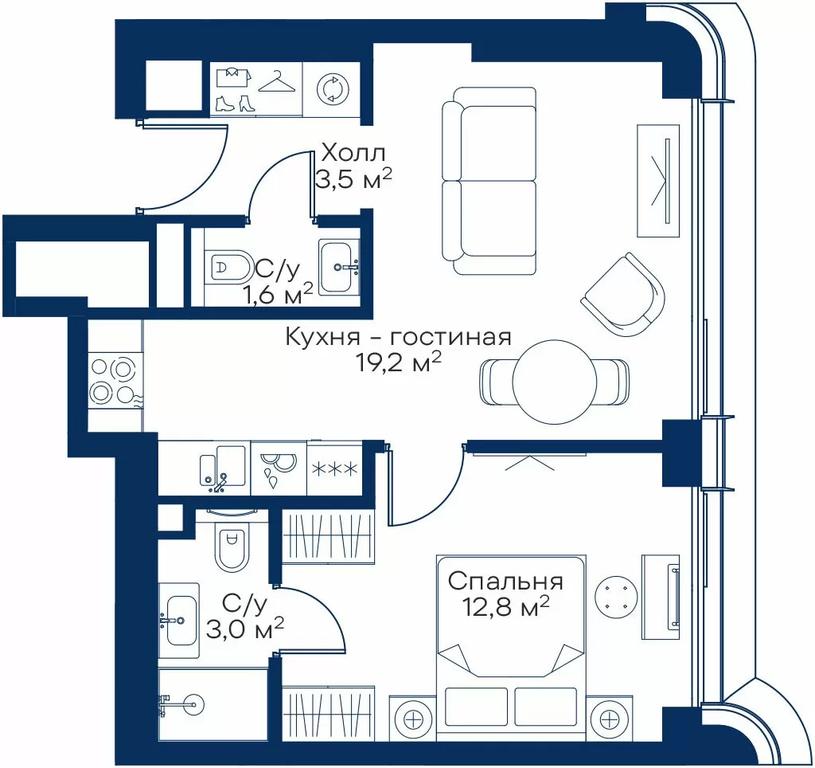 1-BD Apartment Sale, 39.42 sq. m. at City Bay, Volokolamskoye Highway, 95с3, Moscow, Russia #1