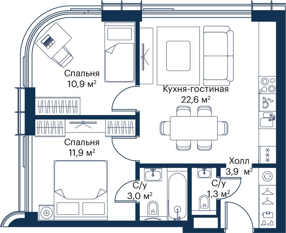 2-BD Apartment Sale, 53.44平方米 at City Bay, Volokolamskoye Highway, 95с3, Moscow, Russia #2 2-BD Apartment Sale, 53.44平方米 at City Bay, Volokolamskoye Highway, 95с3, Moscow, Russia #2