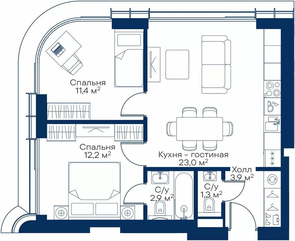 2-BD Apartment Sale, 53.41平方米 at City Bay, Volokolamskoye Highway, 95с3, Moscow, Russia #1