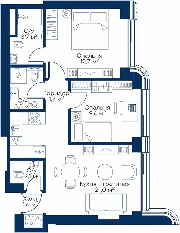 2-BD Apartment Sale, 55.99平方米 at City Bay, Volokolamskoye Highway, 95с3, Moscow, Russia #1 2-BD Apartment Sale, 55.99平方米 at City Bay, Volokolamskoye Highway, 95с3, Moscow, Russia #1