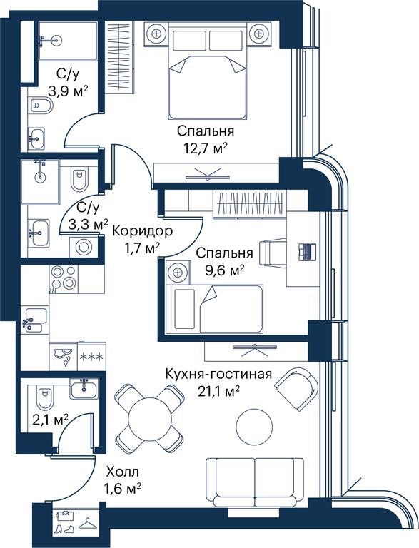 2-BD Apartment Sale, 55.99平方米 at City Bay, Volokolamskoye Highway, 95с3, Moscow, Russia #2 2-BD Apartment Sale, 55.99平方米 at City Bay, Volokolamskoye Highway, 95с3, Moscow, Russia #2