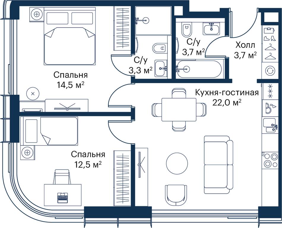 2-BD Apartment Sale, 59.67 sq. m. at City Bay, Volokolamskoye Highway, 95с3, Moscow, Russia #2 2-BD Apartment Sale, 59.67 sq. m. at City Bay, Volokolamskoye Highway, 95с3, Moscow, Russia #2