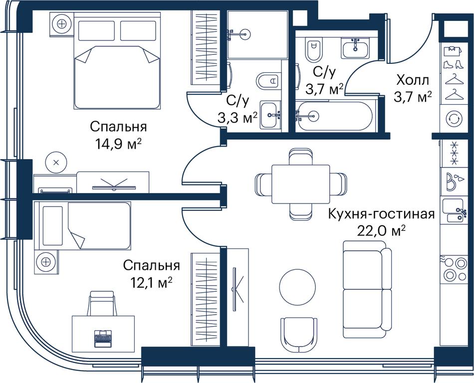 2-BD Apartment Sale, 59.66 sq. m. at City Bay, Volokolamskoye Highway, 95с3, Moscow, Russia #2
